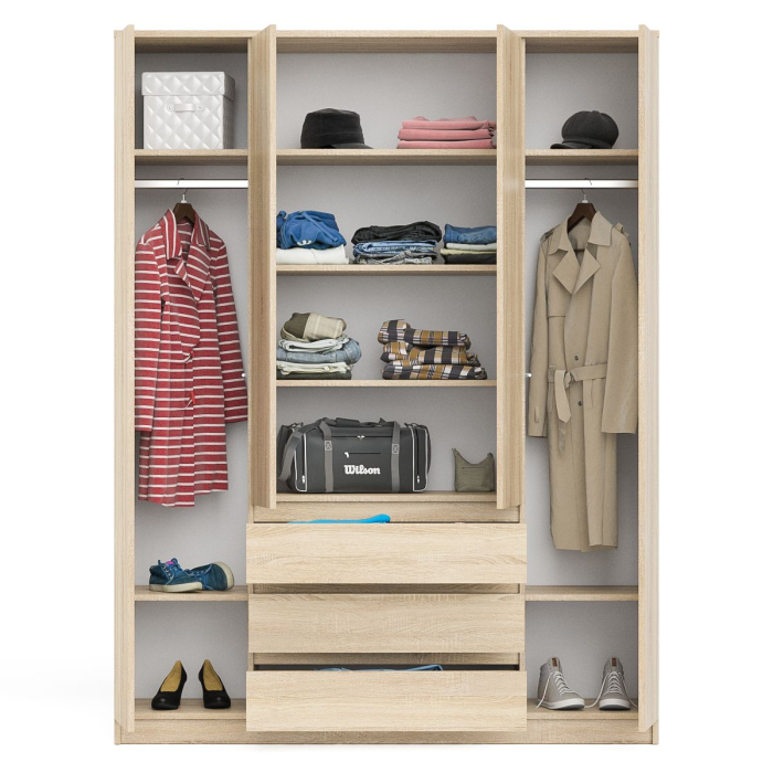 Шкафы распашные, Шкаф-комод с тремя ящиками и четырьмя дверками Мори МШ1600.1