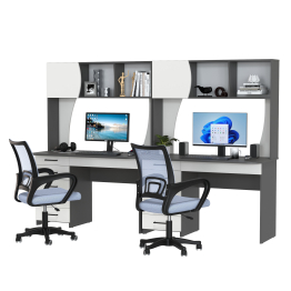 Комплект из двух рабочих столов Сигма и двух компьютерных кресел серых
