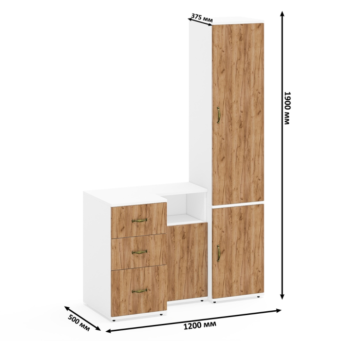 Домашние кабинеты, Тумба с нишей и дверкой и пенал пять полок с тумбой три ящика Лидер-8