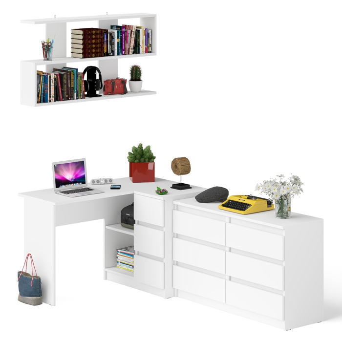 Домашние кабинеты, Стол угловой компьютерный Мори МС-16 правый с книжной полкой и комодом на шесть ящиков