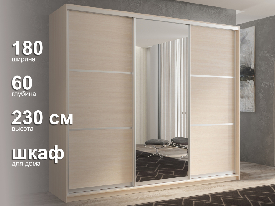 Шкафы-купе 3-х дверные, Шкаф-купе 3х дверный Кааппи 2 180х60