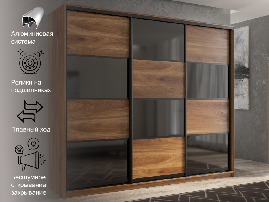 Шкафы-купе 3-х дверные, Шкаф-купе 3х дверный Кааппи 13 240х60