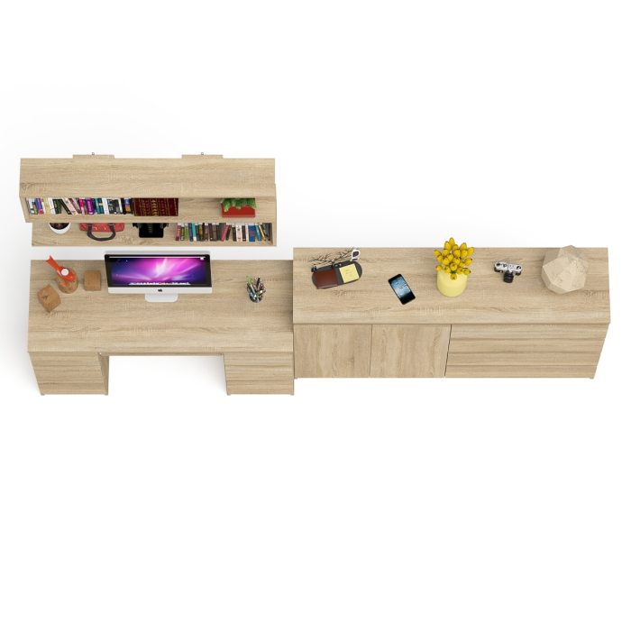 Домашние кабинеты, Стол для работы Мори МС-2 с книжной полкой на 1200 и комодом-тумбой МК1600.1