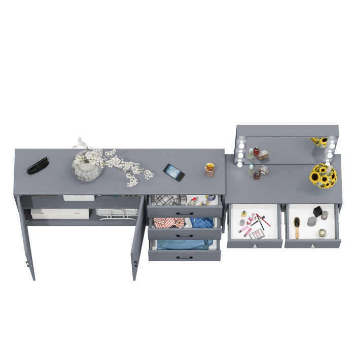 С зеркалом, Косметический столик с подсветкой СТ-5 в комплекте с комодом 123-1604