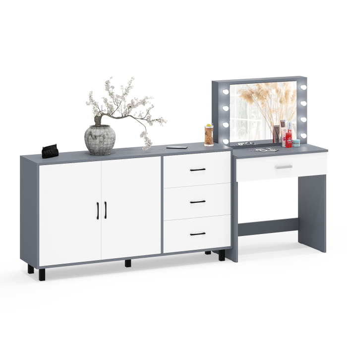 С зеркалом, Комод-тумба 123-1604 и туалетный столик с подсветкой СТ-4