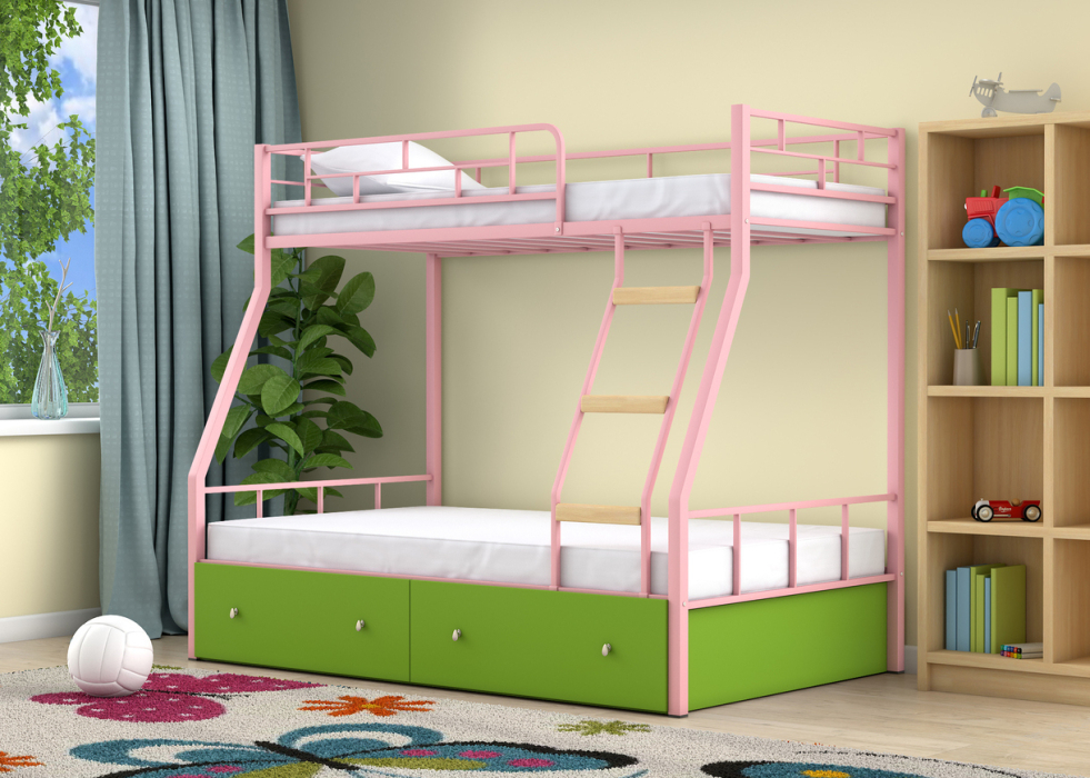 Для подростков, Двухъярусная кровать Радуга ящики зеленый