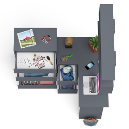 Угловой компьютерный стол Мори МС-16 левый с навесной полкой и высоким комодом на 5-ть ящиков