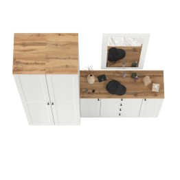 Два шкаф-пенала с полками для прихожей Остин и комод с настенным зеркалом