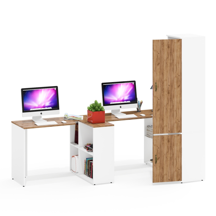 Домашние кабинеты, Два стола-трансформера для двоих детей Лидер-8 и пенал для учебников и книг МД 22Б