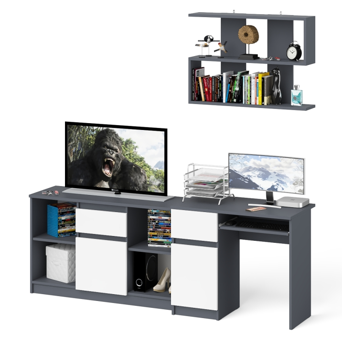 Прямые компьютерные столы, Тумба для техники МТВ1204.1 с компьютерным столом Мори МС-1 левым и полкой навесной