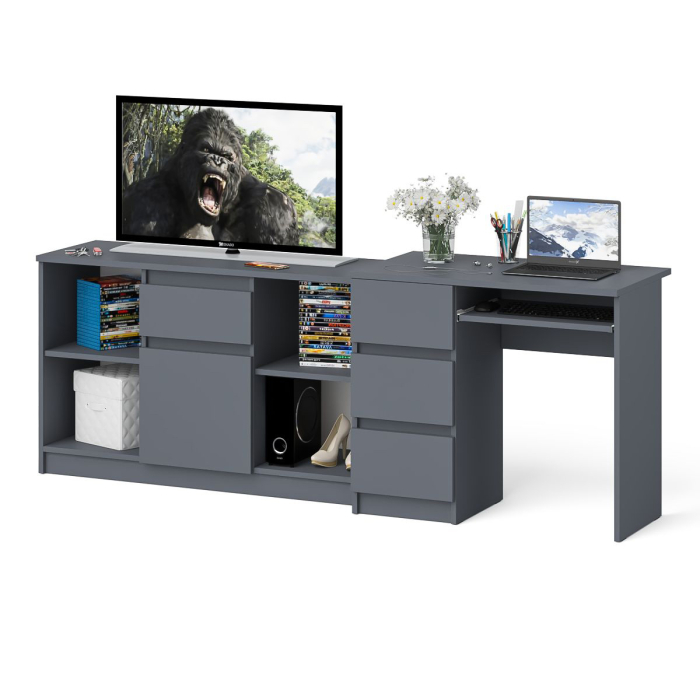 Домашние кабинеты, Стол компьютерный три ящика МС-6 левый с тумбой 1204-1 Мори