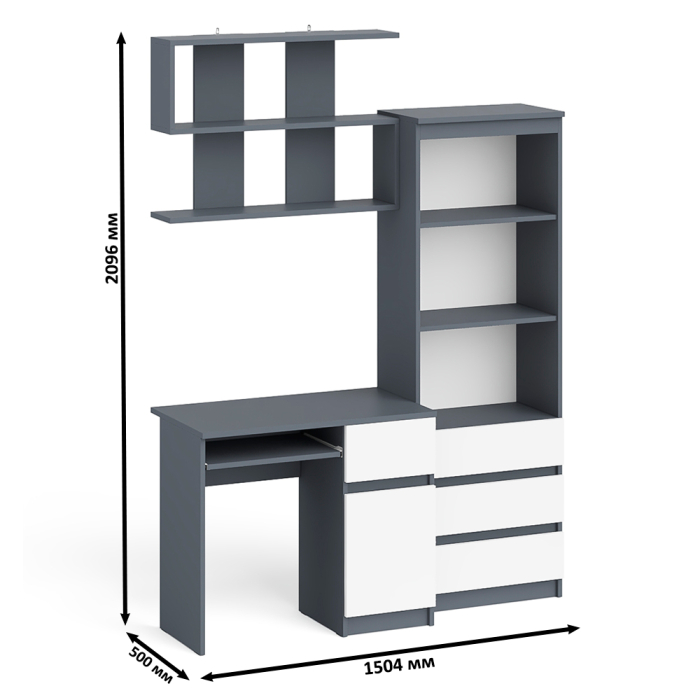 Прямые компьютерные столы, Стол компьютерный Мори МС-1 правый с навесной полкой и стеллаж-комодом 600.3