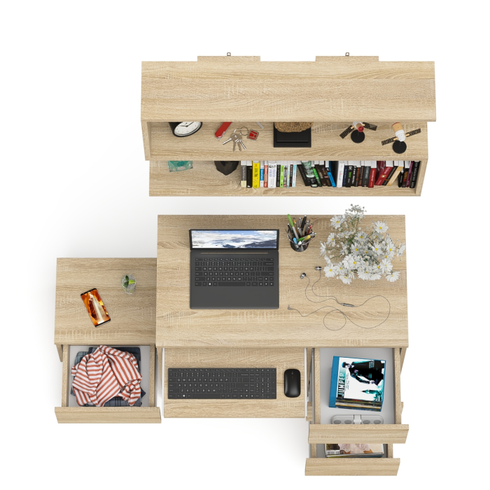 Прямые компьютерные столы, Компьютерный стол Мори МС-6 ящики справа с навесной полкой 900 и тумбой с ящиком