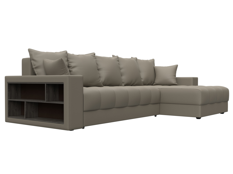 Диваны угловые в гостиную, Диван угловой с декором и полкой Лига-050 НПБ, экокожа GRIFON