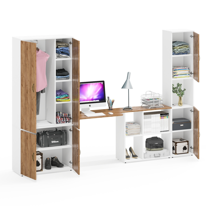 Домашние кабинеты, Стол-трансформер рабочий Лидер-8 с пеналом и бельевым шкафом для одежды