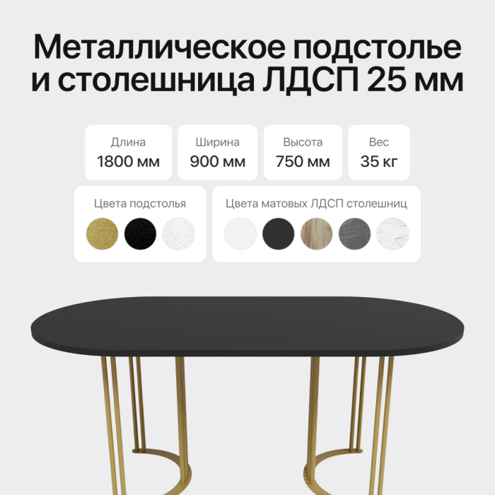 Обеденные столы, Стол овальный обеденный с золотым металлическим подстольем VIOLUR 180