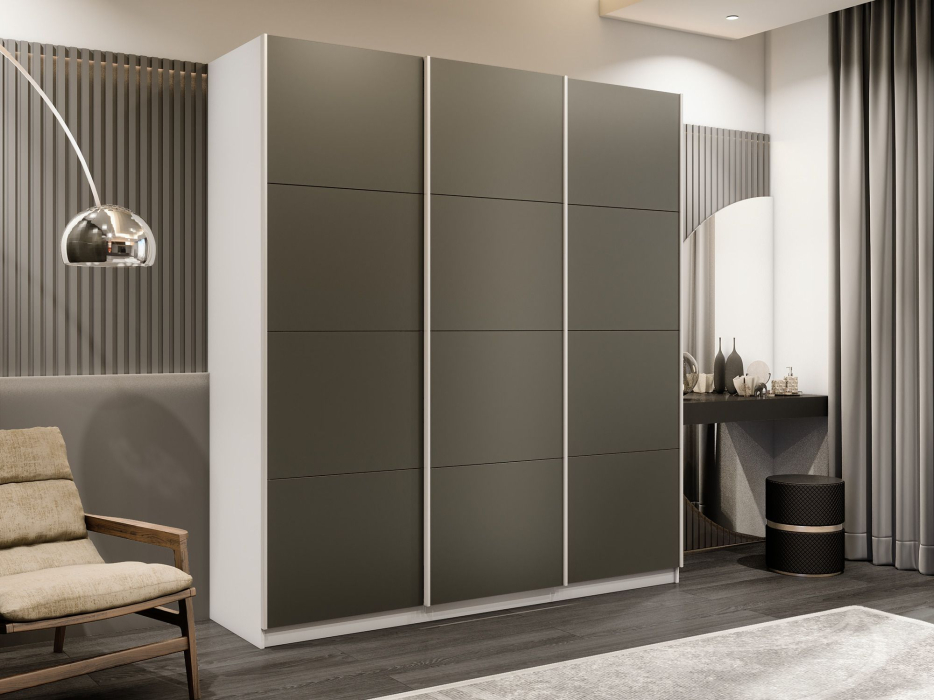 Шкафы-купе 3-х дверные, Шкаф-купе Прайм Широкий 3-х дверный Стекла хаки/Доводчики 240х57х230