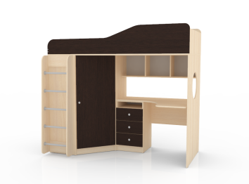 Кровать чердак Кадет 1 с металлической лестницей , Дуб Молочный