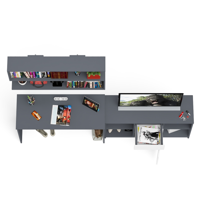 Прямые компьютерные столы, Тумба большая с дверками и нишами с письменным столом Мори и верхней полкой на 1200