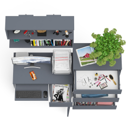 Стол компьютерный Мори МС-1 правый с высоким комодом на пять ящиков и навесной полкой