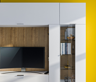 Мальта СБ-3265 Стенка с пеналом и витриной Белый,Дуб Гамильтон/МДФ Белый