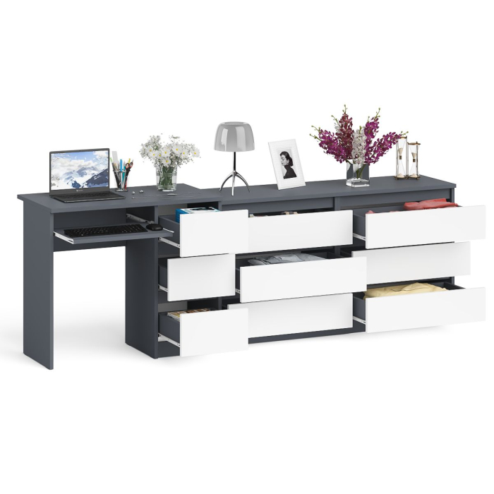 Домашние кабинеты, Комод 1380 6-ть ящиков Мори с однотумбовым столом компьютерным МС-6 правым