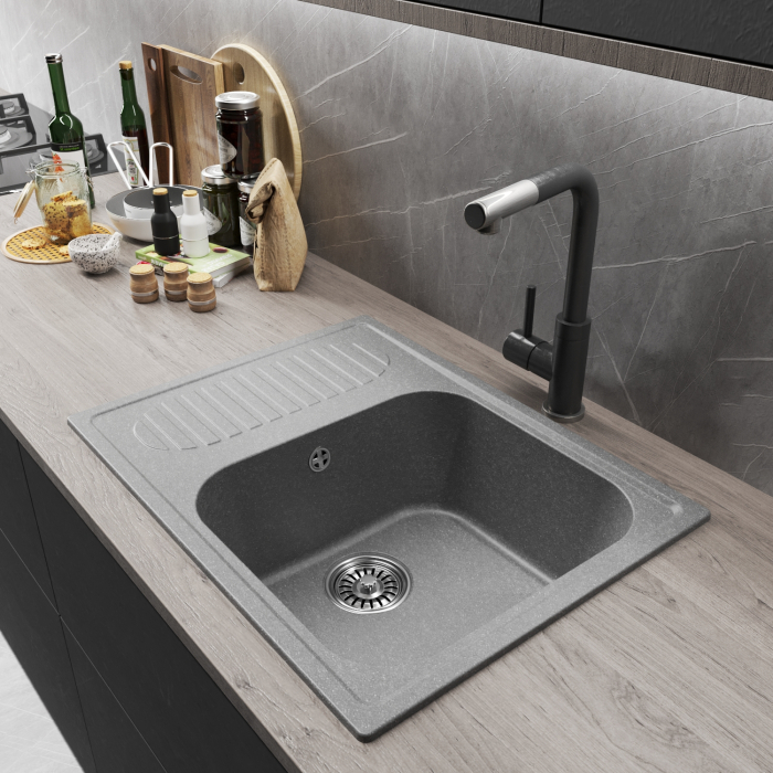 Кухонные мойки, Мойка ML-GM18 с крылом, 640*490*190мм NEW*