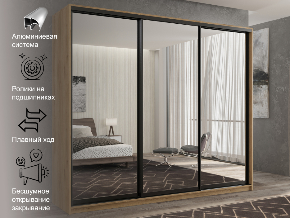 Шкафы-купе 3-х дверные, Шкаф-купе 3х дверный Кааппи 1 210х45