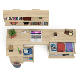 Комод на три ящика Мори МК800.1 с компьютерным столом для работы левый и открытой полкой