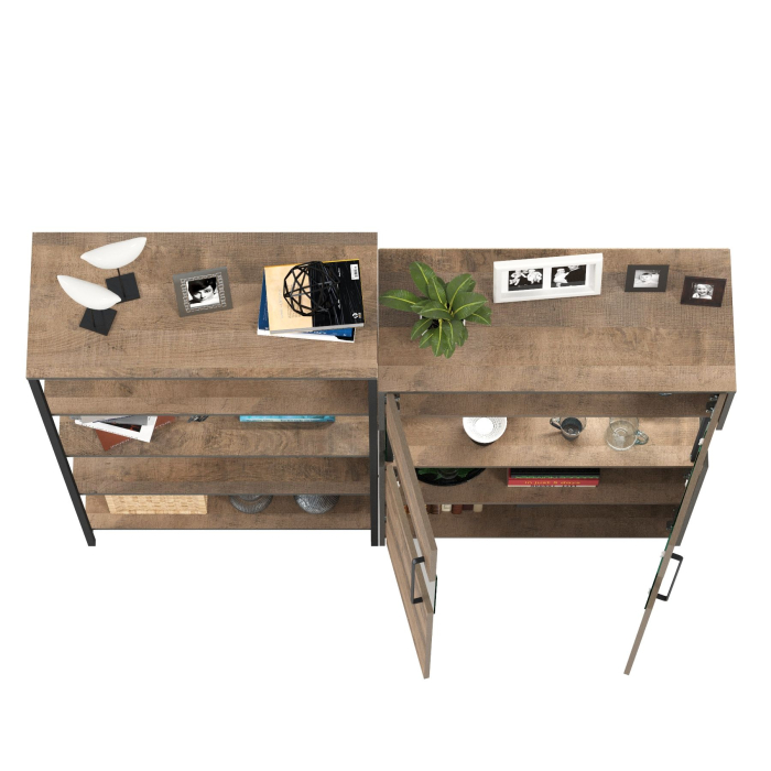 Стенки для гостиной, Комод с витриной с подсветкой и открытый стеллаж Трувор