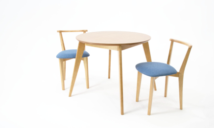 Стол Сканди К 90 натур со стульями Франк натур рогожка синий