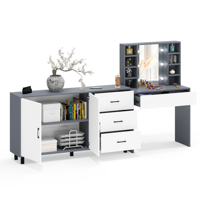 С зеркалом, Косметический cтол с подсветкой и ящиком 115 и комод 123-1604