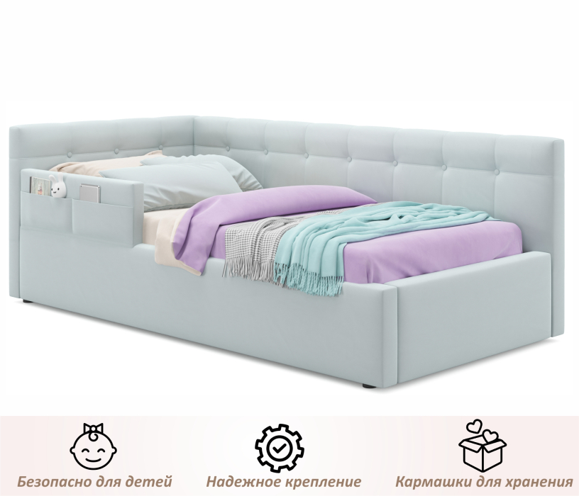 Мягкая кровать, Односпальная кровать-тахта Bonna 900 с защитным бортиким и подъемным механизмом