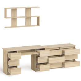 Широкий комод Мори на шесть ящиков с двутумбовым столом МС-2 и открытой полкой