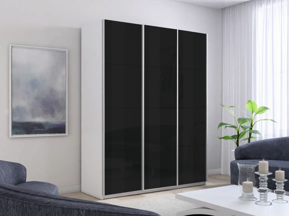 Шкафы-купе 3-х дверные, Шкаф-купе Прайм 3-х дверный Стекла черные/Доводчики 180х57х230