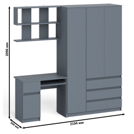Широкий шкаф-комод Мори МШ1200.1 с письменным столом МС-1 левый и полкой на 900