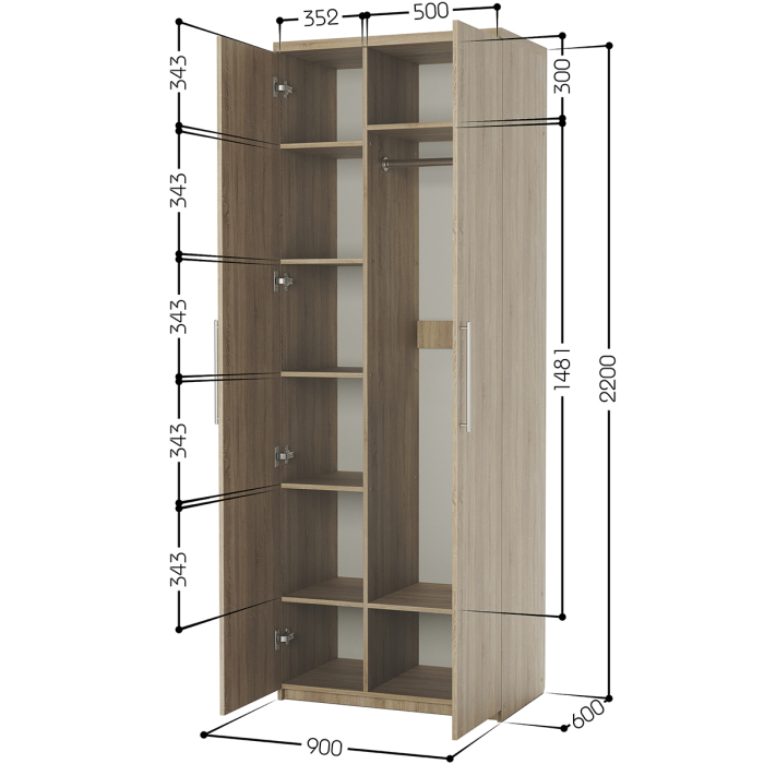 Для одежды, Шкаф комбинированный Мелодия МК-22 90х60