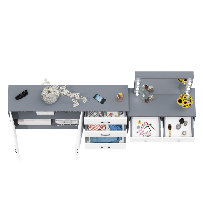 С зеркалом, Косметический столик с подсветкой СТ-5 в комплекте с комодом 123-1604