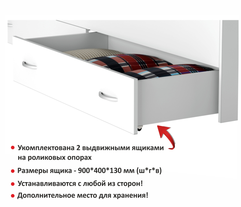 Кровати 120 см, Кровать Виктория 120 с ящиками (Белая)