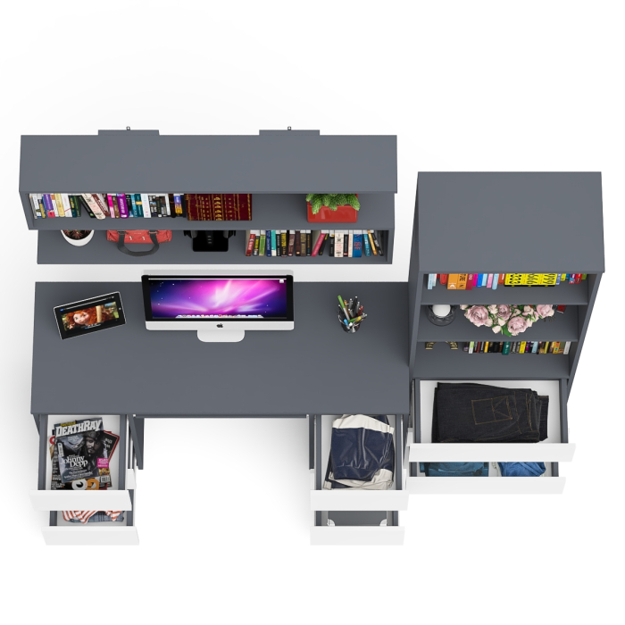 Домашние кабинеты, Рабочее место Мори из стола двухтумбового МС-2 с навесной полкой и стеллажом