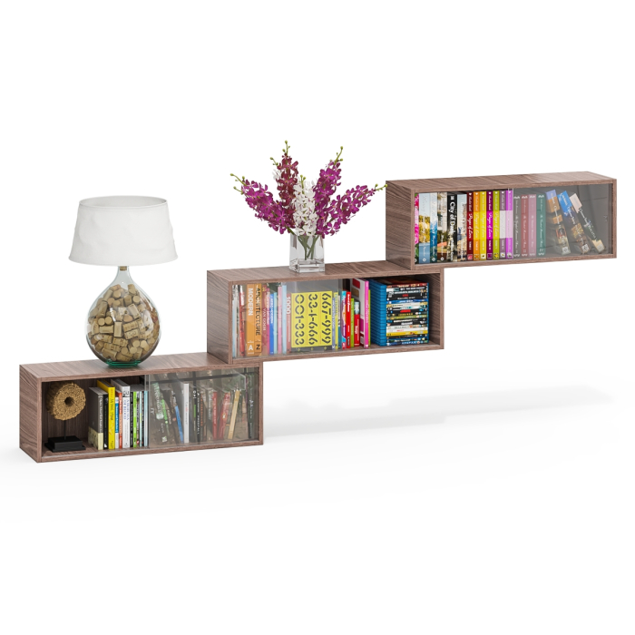 Настенные полки, Три книжные полки КН1 со стеклянными сдвижными дверками