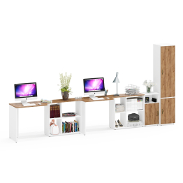 Два рабочих стола для двоих человек Лидер-8 с пеналом для бумаг и тумбой с нишей