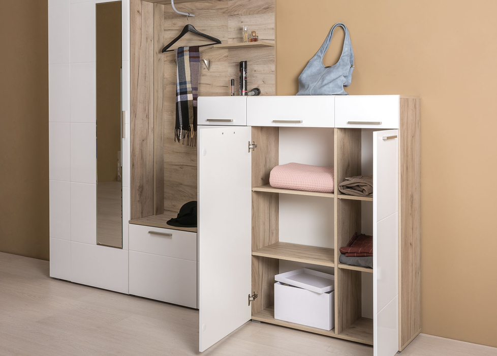 Комоды, Комод Лайн 13.121 дуб крафт серый/белый глянец