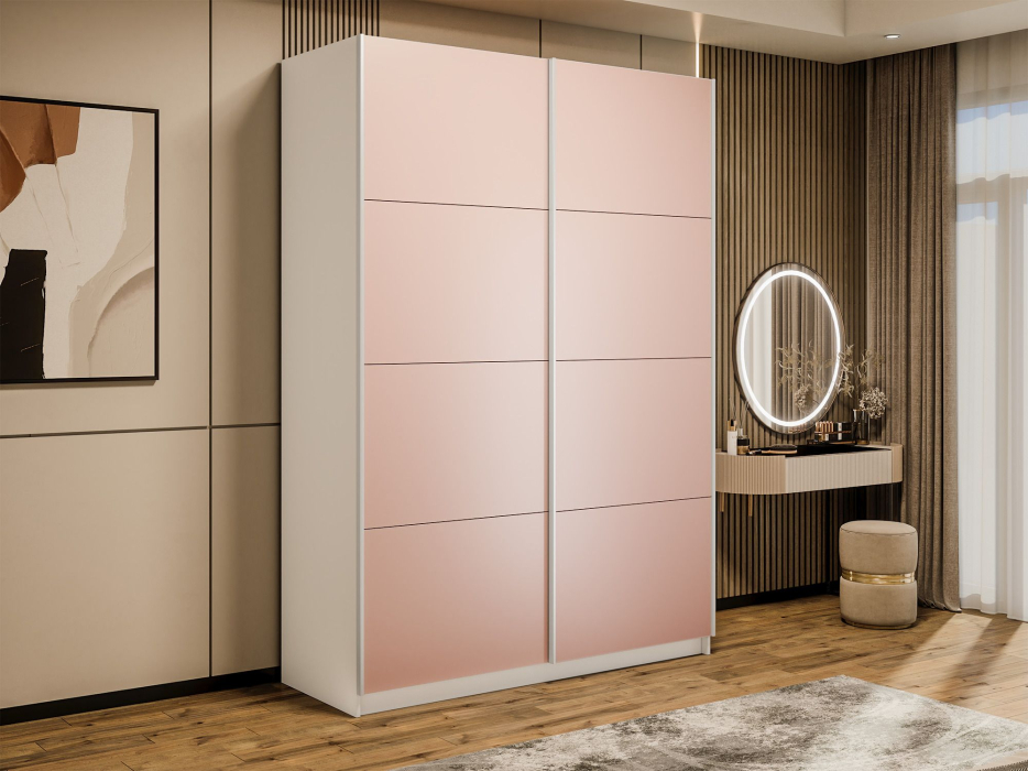 Шкафы-купе 2-х дверные, Шкаф-купе Прайм 2-х дверный Стекла пудра/Доводчики 140х57х230