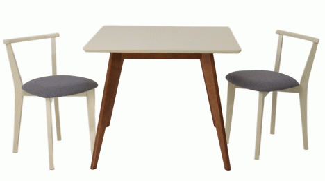 Стол Сканди М 100 орех/слоновая кость со стульями Франк слоновая кость рогожка серый