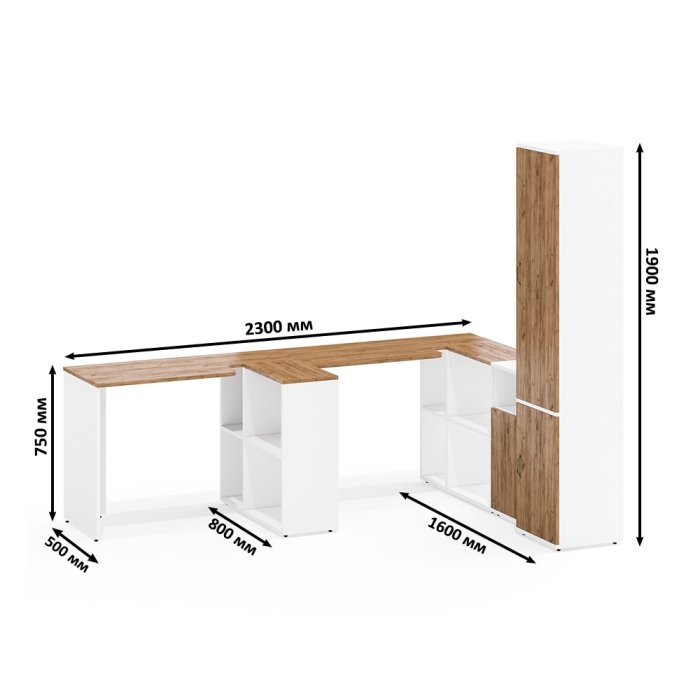 Домашние кабинеты, Два рабочих стола для двоих человек Лидер-8 с пеналом для бумаг и тумбой с нишей