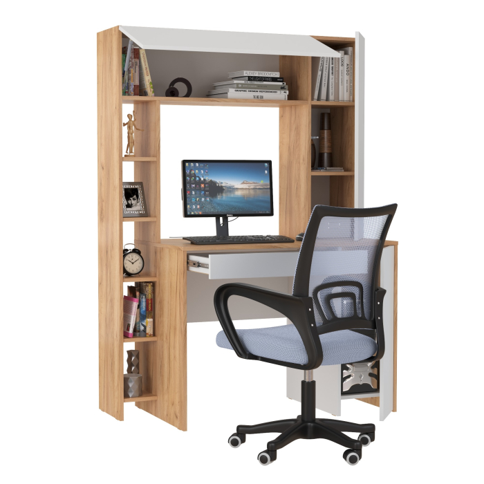 Прямые компьютерные столы, Компьютерный стол Комфорт 12.71 и офисное кресло 103 серого цвета