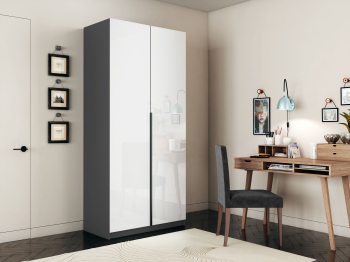 Шкаф распашной Е1 Локер 101x52.5x220 см, с белым стеклом и модулем