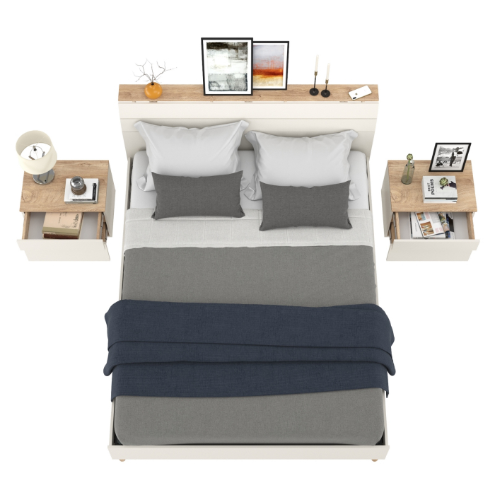 Спальные гарнитуры, Две прикроватных тумбочки и кровать с основанием 1600 Муссон