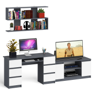 Домашние кабинеты, Письменный стол Мори МС-2 с ТВ-тумбой 1200 и навесной полкой 1200